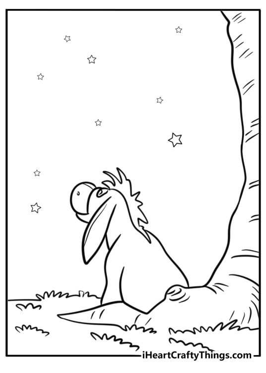 Eeyore looking up at the stars coloring sheet