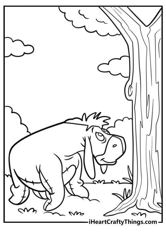 Eeyore next to a tree coloring page