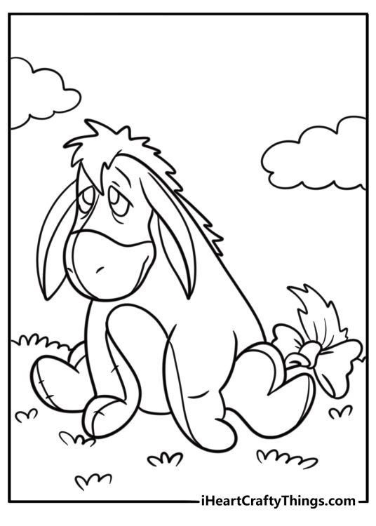 Eeyore sitting alone coloring page for kids