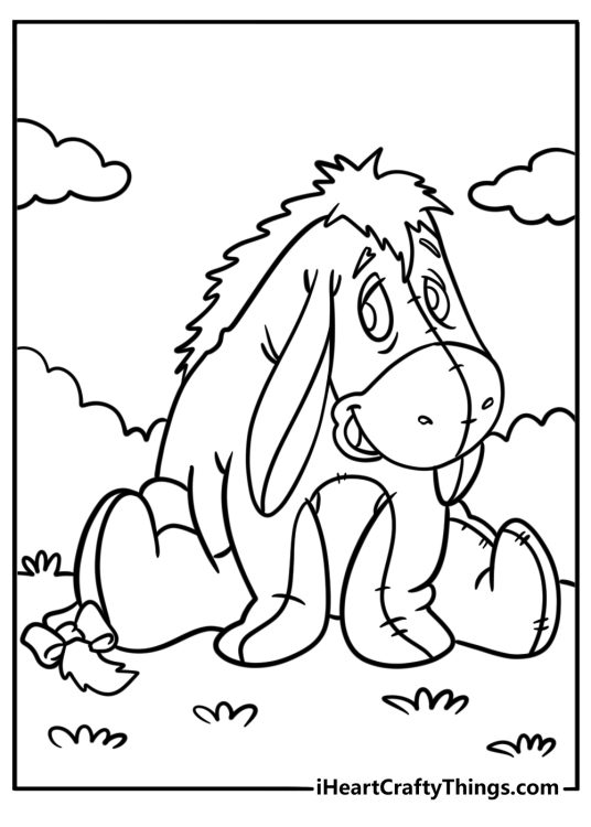 Eeyore smiling gently coloring page