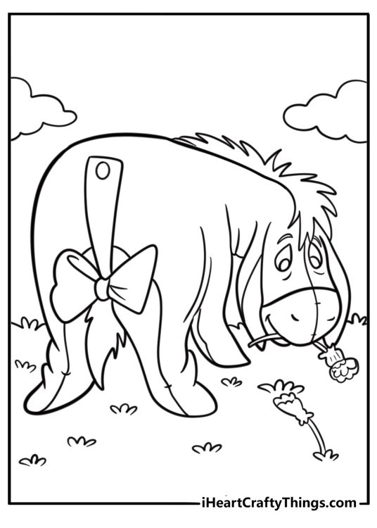 Eeyore smiling with a flower in his mouth coloring sheet