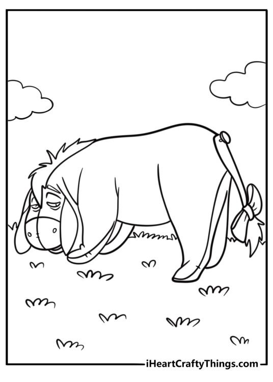 Eeyore standing with his head low coloring page