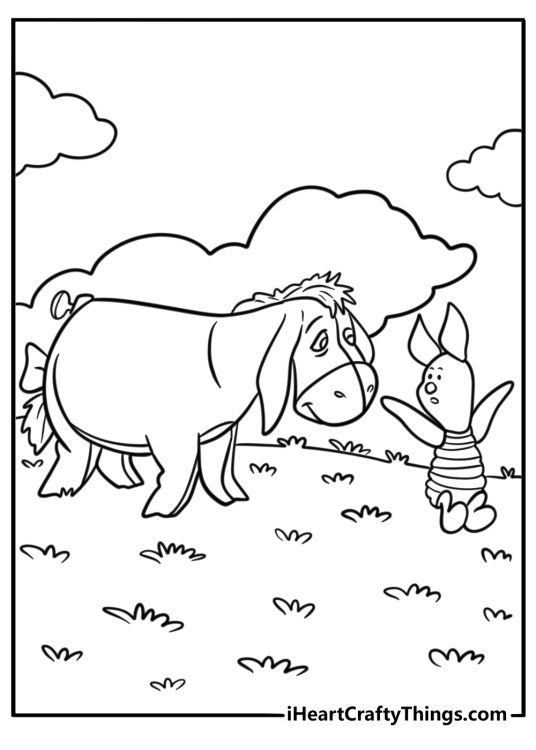 Eeyore walking with Piglet coloring sheet
