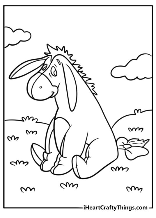 Eeyore with a soft smile and floppy ears coloring sheet