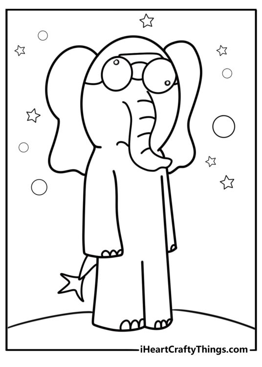 Elephant Gerald looking confused free coloring page pdf