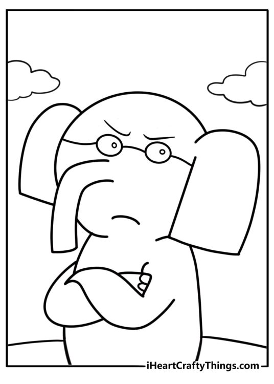 Elephant Gerald looking grumpy fun coloring sheet for kids