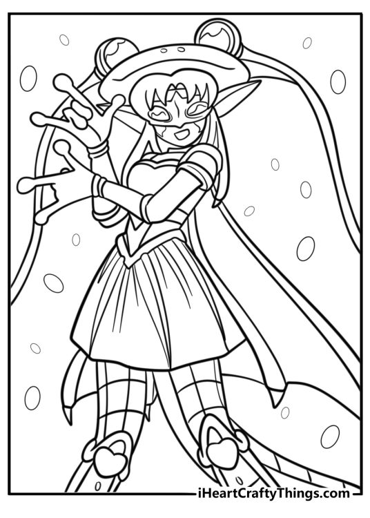 Elfin using water powers in battle coloring sheet