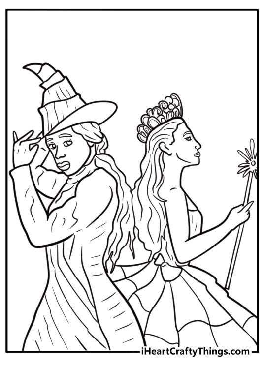 Elphaba and Glinda standing back to back