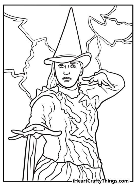 Elphaba casting a spell free coloring page PDF