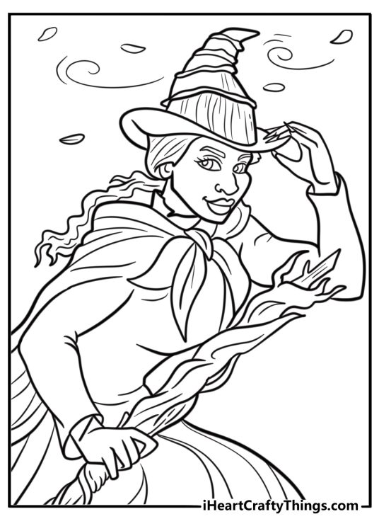 Elphaba with cape in the wind coloring page for kids
