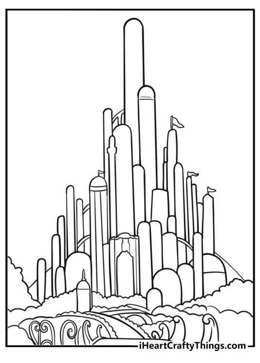 Emerald City towers detailed coloring sheet