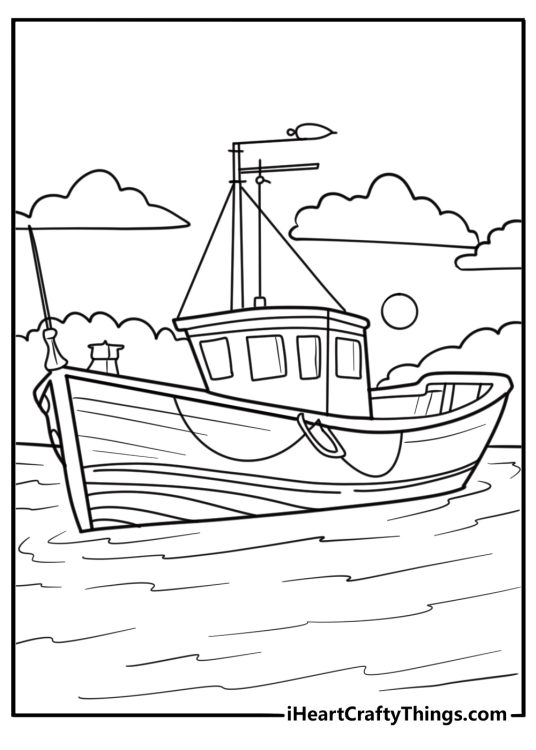 Fishing boat on the Atlantic Ocean near Nova Scotia coloring sheet