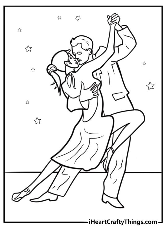 Free couple dancing under the stars printable coloring page pdf
