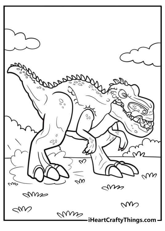 Gigantosaurus stomping through the forest coloring page