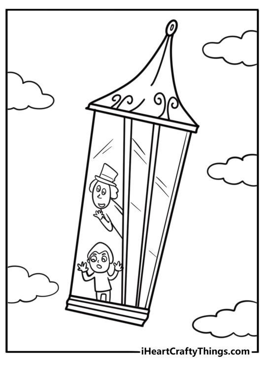 Glass elevator flying through the sky printable coloring page