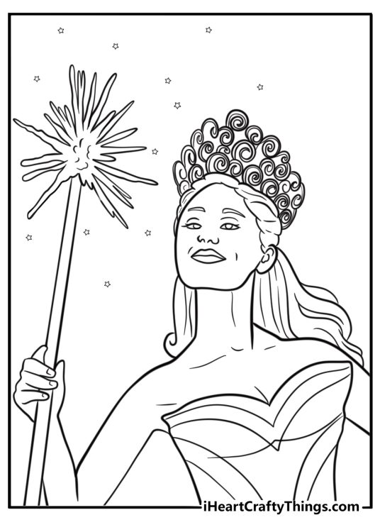 Glinda holding a bubble wand fun printable coloring sheet