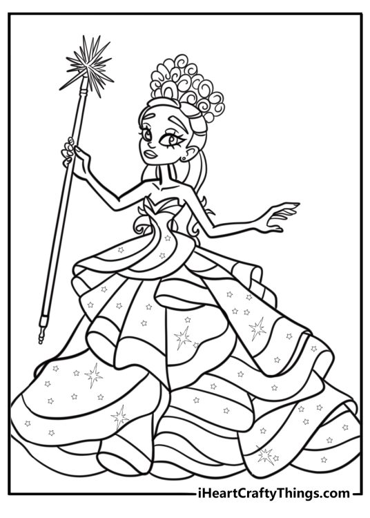 Glinda in a sparkly gown coloring page