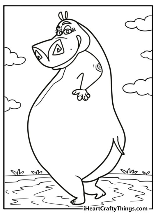 Gloria the hippo in the water coloring page