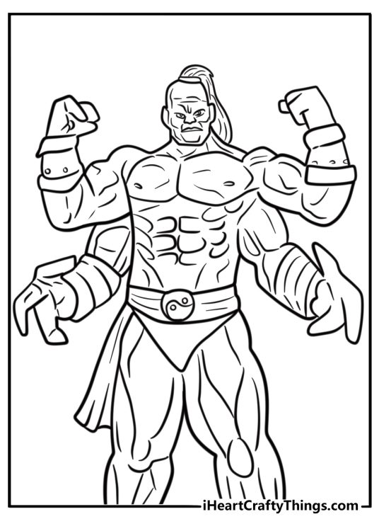 Goro flexing his four arms free Mortal Kombat coloring page