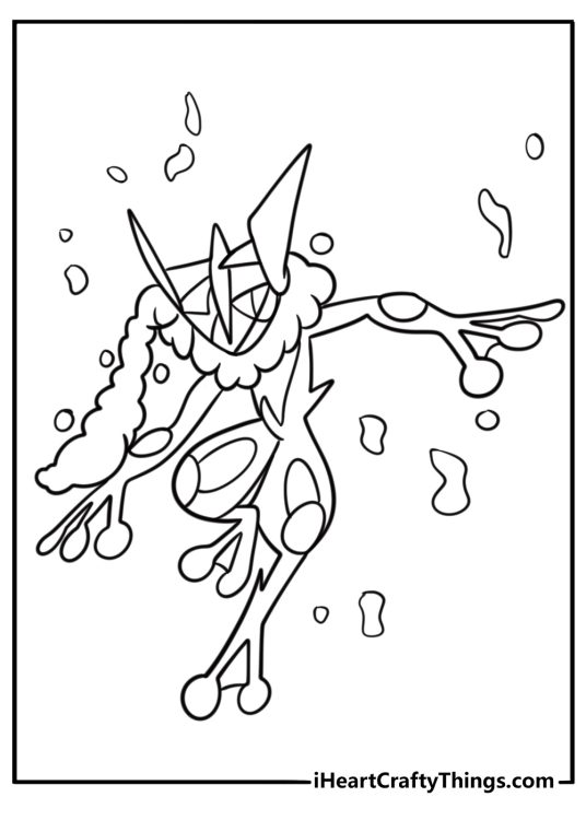 Greninja and bubbles of water coloring page