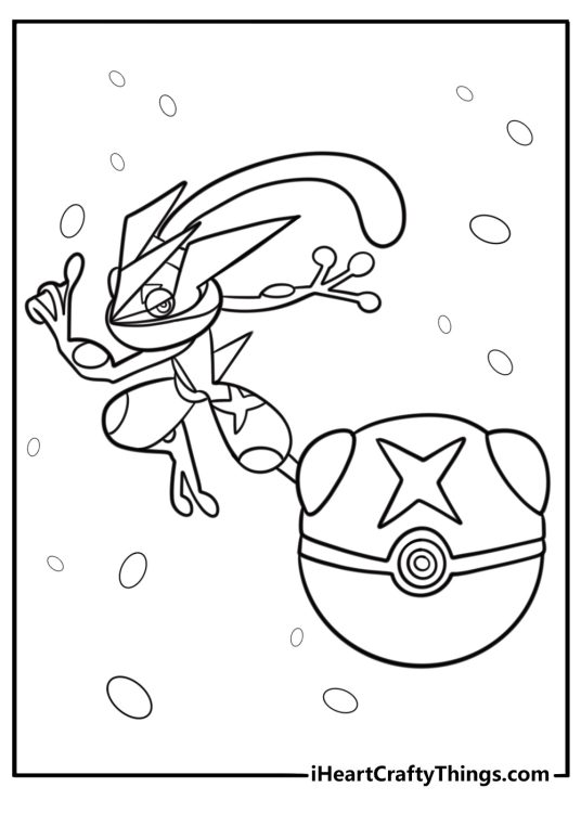 Greninja and Poké Ball coloring page