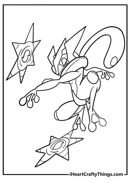 Greninja in action pose coloring sheet