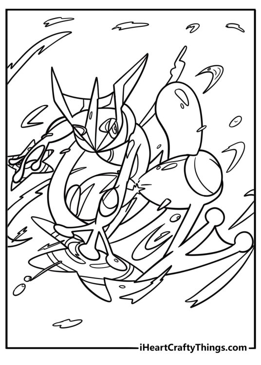 Greninja in battle stance with energy effects coloring sheet