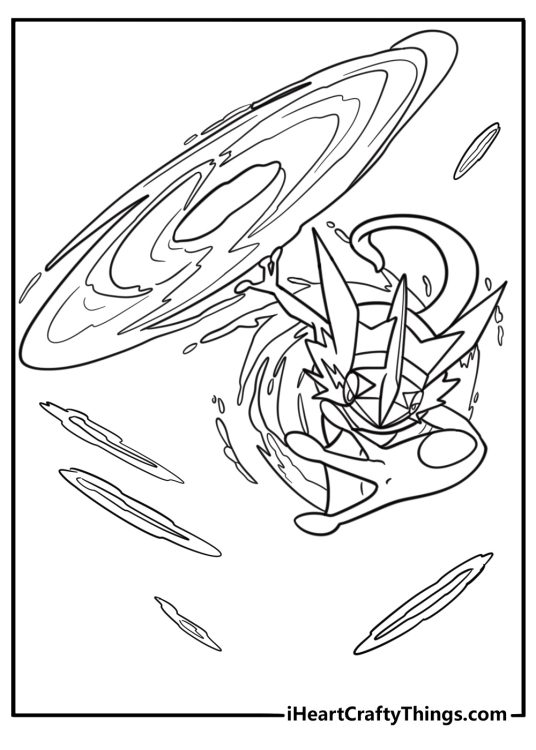 Greninja in mid attack coloring page for kids