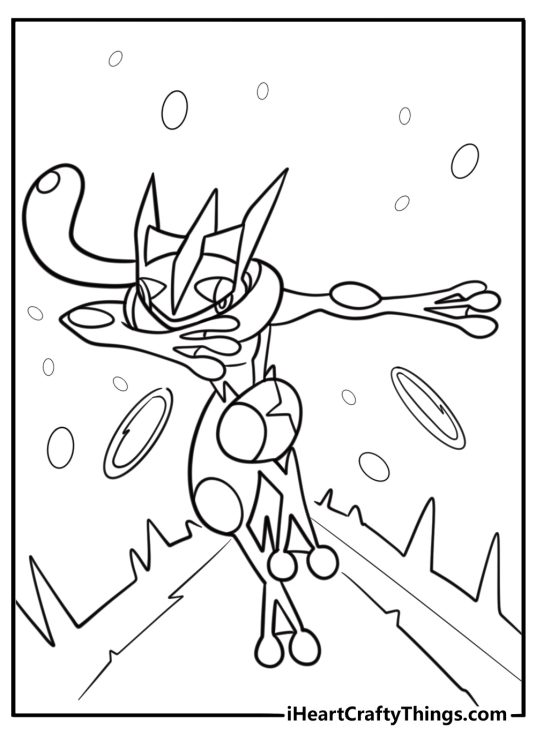 Greninja sprinting forward printable coloring sheet