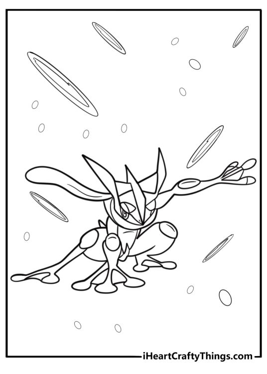 Greninja surrounded by water rings coloring sheet