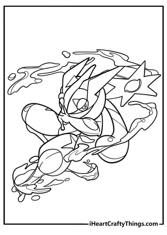 Greninja throwing water shuriken printable sheet