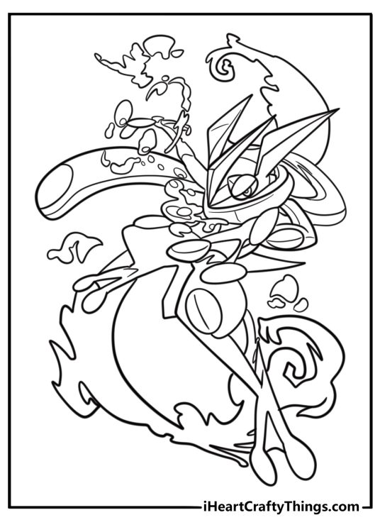 Greninja using water powers printable coloring sheet