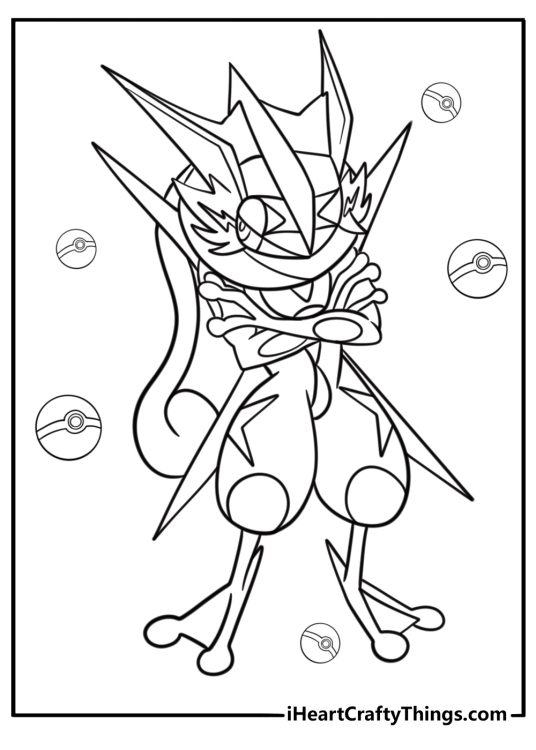 Greninja with serious face coloring sheet for kids