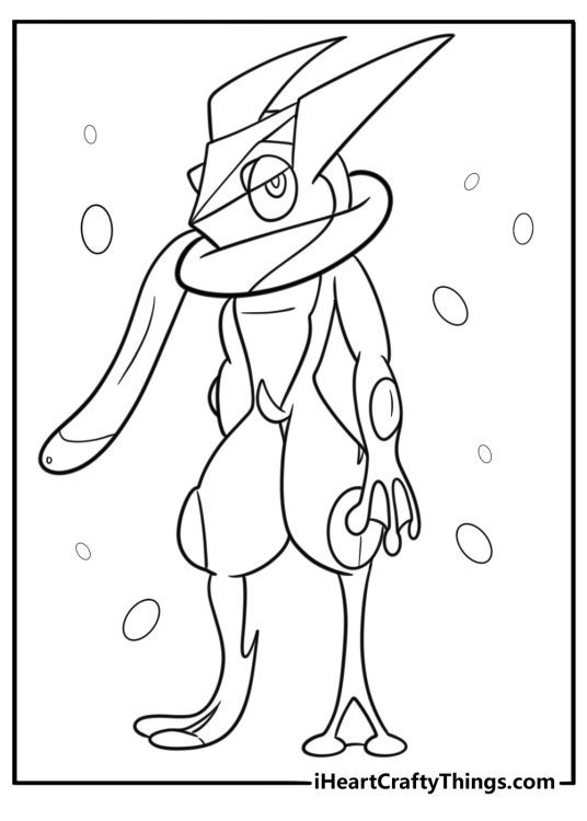 Greninja with tongue scarf around neck coloring sheet