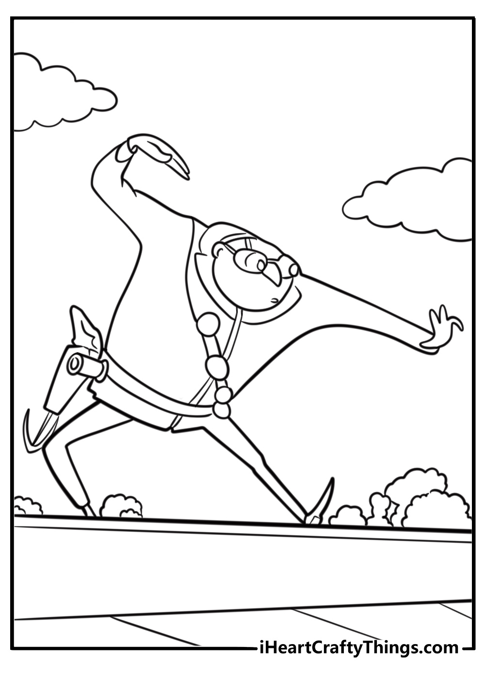 Gru sneaking into a villain base coloring page
