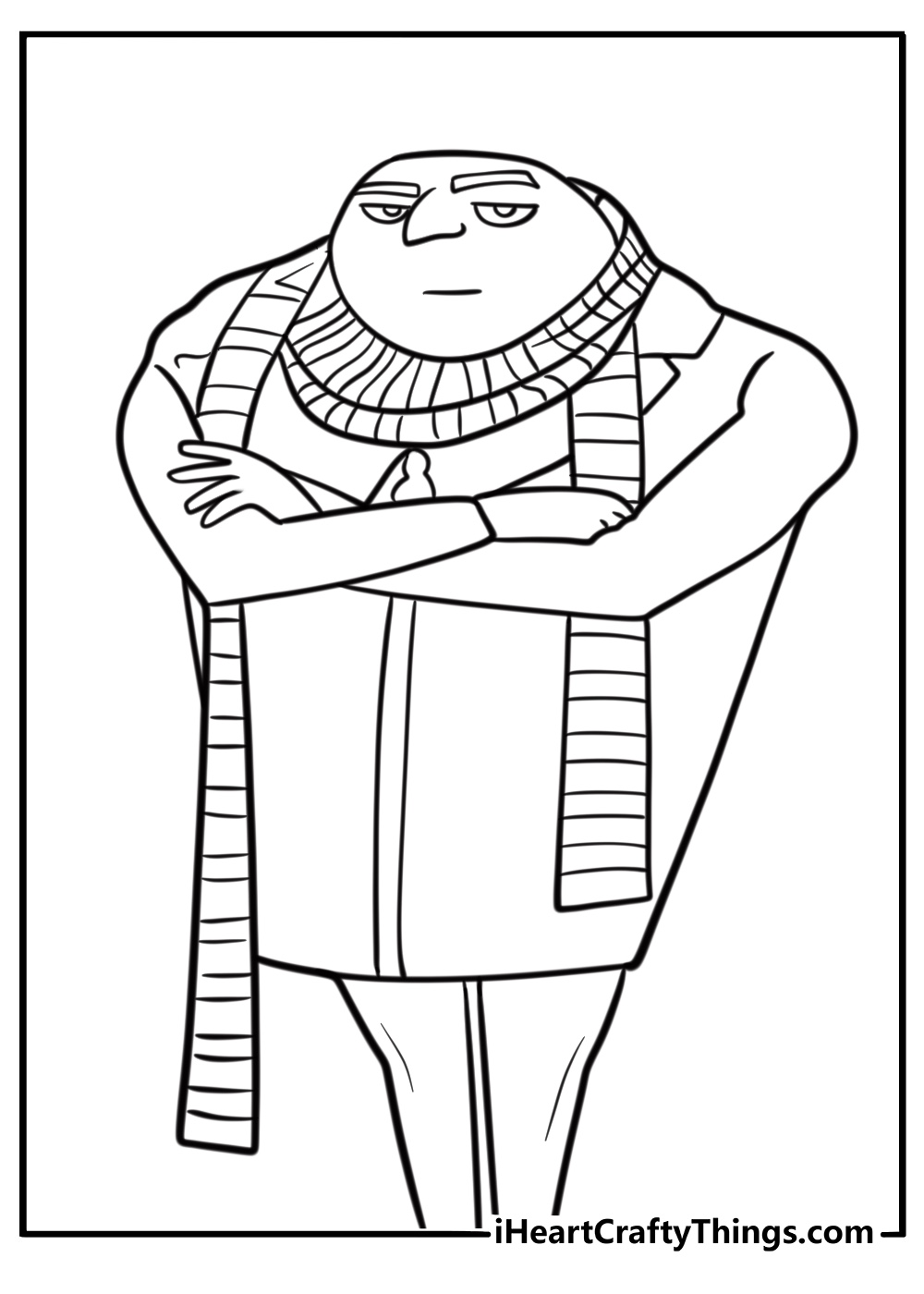 Gru standing with arms crossed coloring page for kids