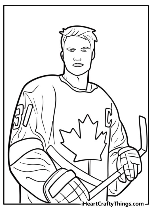 Hockey player wearing Canada jersey coloring page