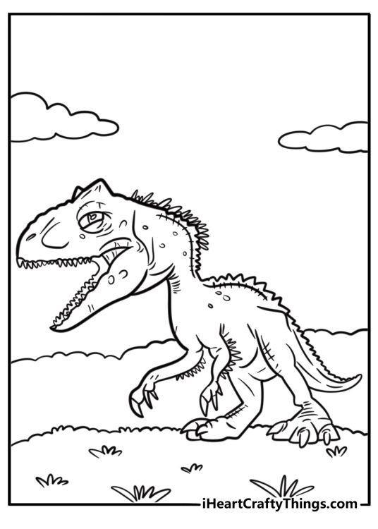 Indominus Rex growling with mouth open fun coloring sheet