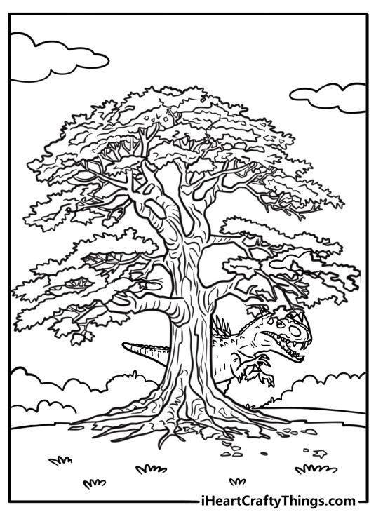 Indominus Rex hiding behind trees detailed coloring sheet