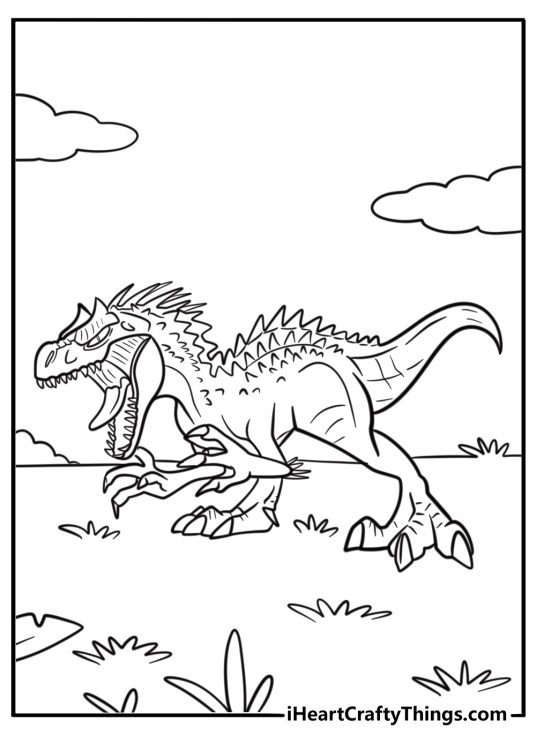 Indominus Rex opening its mouth wide free coloring page pdf