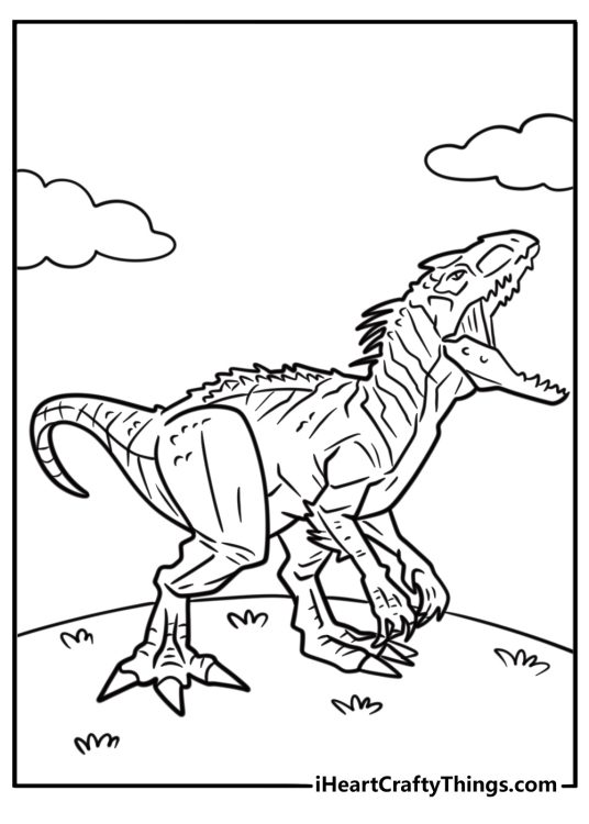 Indominus Rex roaring coloring page for kids