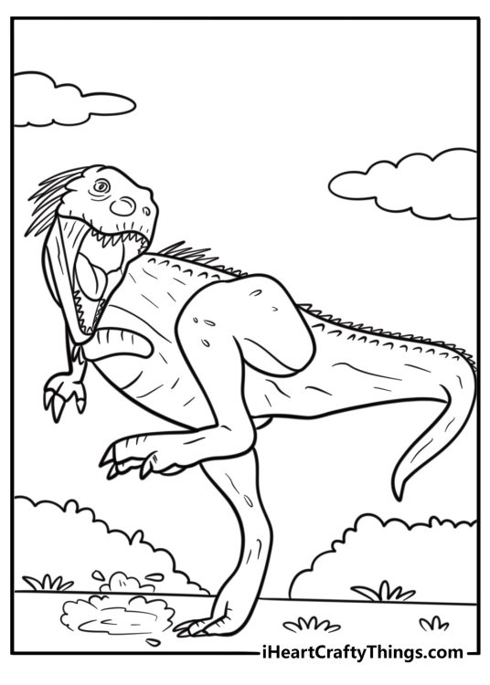 Indominus Rex stomping on the ground fun action coloring sheet