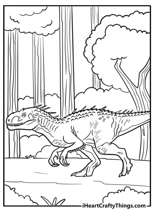 Indominus Rex walking through the jungle coloring sheet
