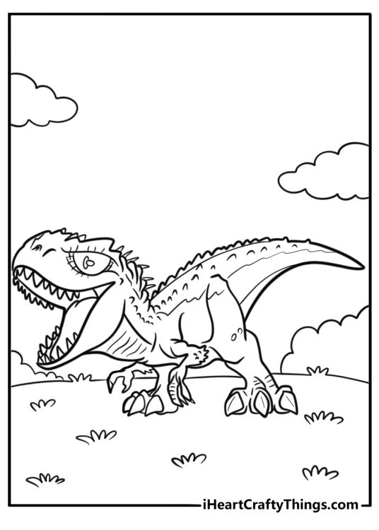Indominus Rex with glowing eyes detailed dinosaur coloring sheet