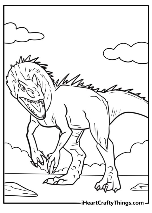 Indominus Rex with long claws fun printable coloring sheet