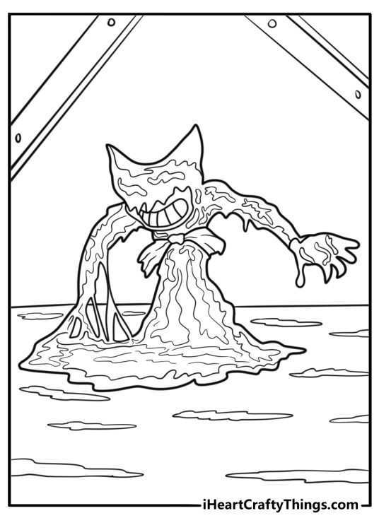 Ink Bendy crawling out of an ink puddle coloring page