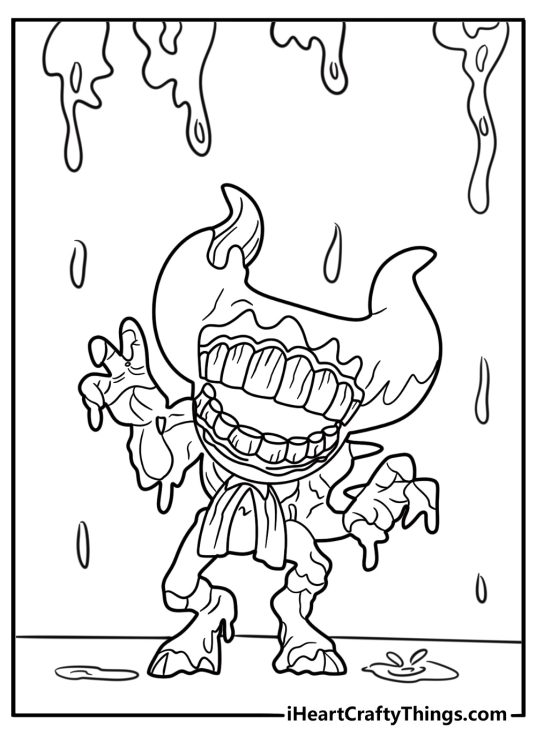Ink Bendy standing under a leaking ceiling coloring page