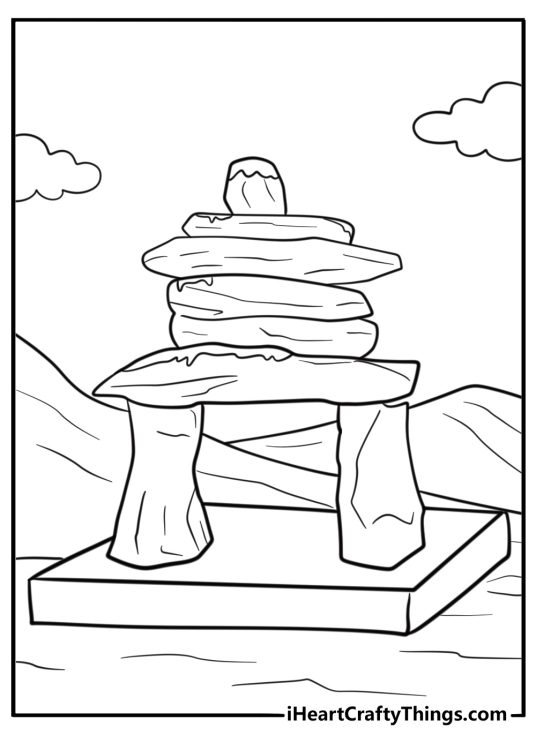 Inukshuk stone landmark free printable coloring page