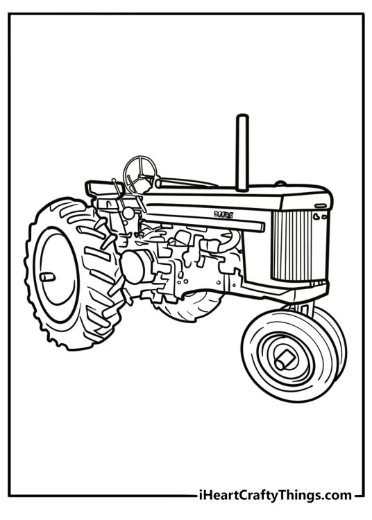 John Deere antique tractor on display fun coloring page