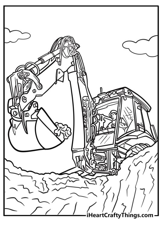 John Deere backhoe digging in the dirt coloring page